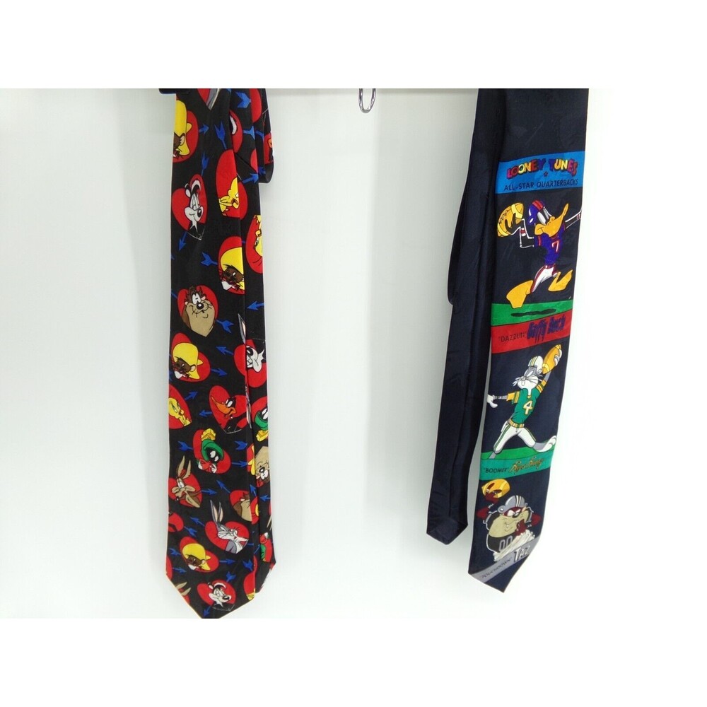 Vintage 90s Men's Looney Tunes Neck Ties Taz Bugs Bunny Daffy Duck Lot Of 2